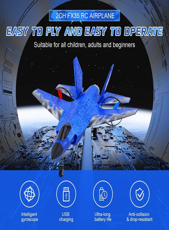 Beffkkip طائرة بيفكيب RC ثنائية القنوات، لعبة طائرة مقاتلة HW39 بتردد 2.4 جيجاهرتز، جاهزة للطيران، مناسبة للمبتدئين والأطفال والكبار، طائرة F35 مزودة بأضواء ليلية وشحن USB (أزرق) - Image 2